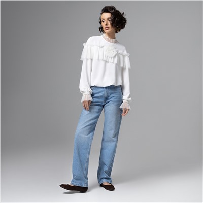 Блуза с рюшами, Мелодия сердца (белая)