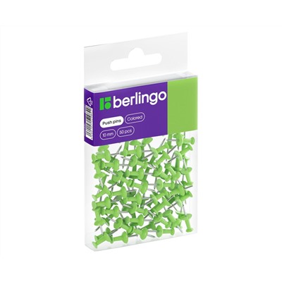 Кнопки силовые Berlingo, 50шт., цветные, ПВХ упак., европодвес, зеленые
