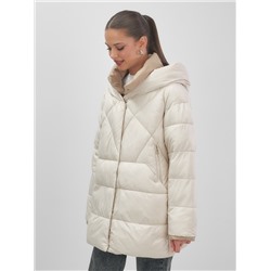 Куртка женская зимняя с капюшоном большого размера бежевого цвета 1170B