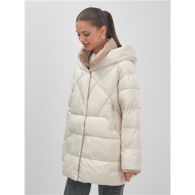 Куртка женская зимняя с капюшоном большого размера бежевого цвета 1170B