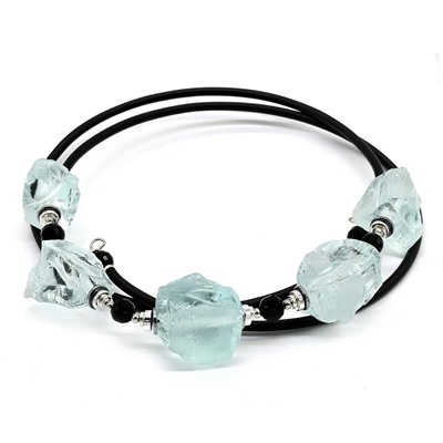 Колье на чокере Лёд 18*23мм с аквамарином, 90см