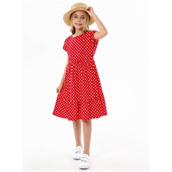 Детское платье "Ласточка" / Белый горошек на красном