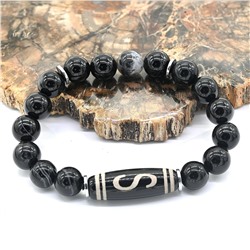 Браслет Дзи Денежный крючок цилиндр 10*29мм с агатом глазковым шарик 10мм, 18см