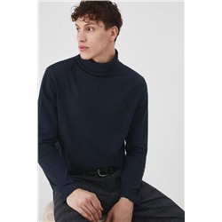 Longsleeve bawełniany męski z domieszką elastanu gładki kolor granatowy