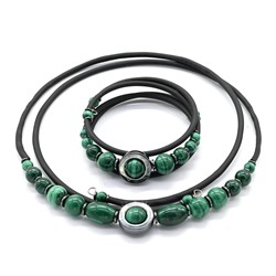 Комплект чокер и браслет с малахитом шарики 5-10мм, 43см, 17см