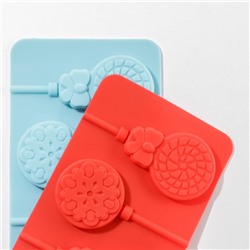 Форма для леденцов Доляна «Улыбка», силикон, 25×9.5 см, 5 ячеек, с палочками, МИКС