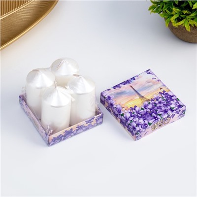 Набор свечей «Столбик», 4 шт., перламутровый, 7×3.8 см