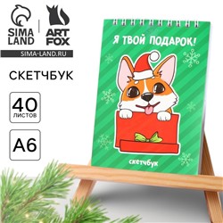 Скетчбук А6, 40 листов, в мягкой обложке, на гребне, 100 г/м² «Новый год: Корги»
