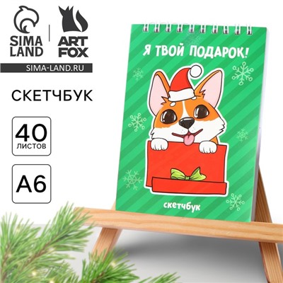 Скетчбук А6, 40 листов, в мягкой обложке, на гребне, 100 г/м² «Новый год: Корги»