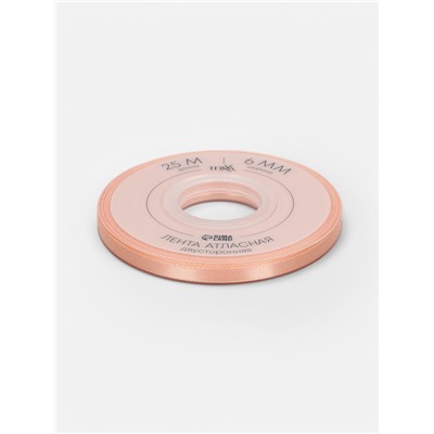 Лента атласная TEIRA, двухсторонняя, 6 мм, 25±1 м, бежевая №0714