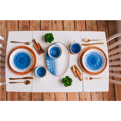 Чайная пара Доляна «Космос», чашка 250 мл, блюдце d=16 см, фарфор, белая, синяя