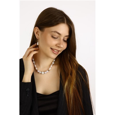 Набор 2 предмета: серьги, бусы «Жемчужная нить», цвет белый в серебре, 45 см