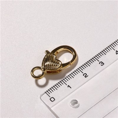 Замок карабин «Сердечко», полосатое, 3 шт. 14×26 мм, цвет золото