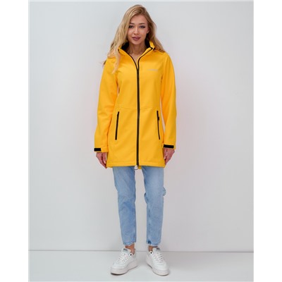 Парка спортивная женская с капюшоном softshell желтого цвета 9568J