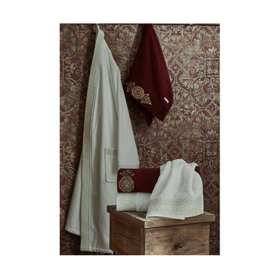 Подарочный Набор Халат + Полотенце + Тапочки (XXL) Tuğra Krem Bay Bornoz Seti - XXlarge-EcoCotton