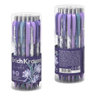 Механический карандаш ErichKrause «Lavender», НВ, 0.5 мм, матовый корпус Soft-Touch, фольгированные элементы, в тубусе, МИКС