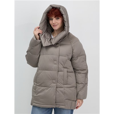 Куртка зимняя женская с капюшоном модная коричневого цвета 7651K