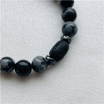 Радуга Самоцветов Браслет из снежного Обсидиана и Лавы