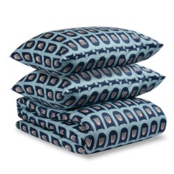 Комплект постельного белья полутораспальный из сатина голубого цвета с принтом Blossom time из коллекции Cuts&Pieces