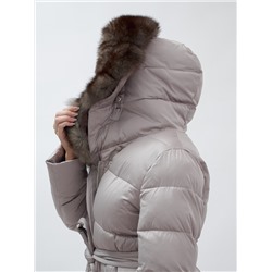 Пальто женское зимние с мехом песец люкс класса бежевого цвета 611_1B