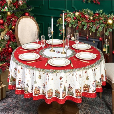 СКАТЕРТЬ КРУГЛАЯ  "ЩЕЛКУНЧИК" ,190СМ ,КРАСНЫЙ , 100%ХЛОПОК , ТВИЛ