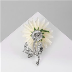 Брошь «Цветок» хризантема, цвет бело-зелёный в серебре