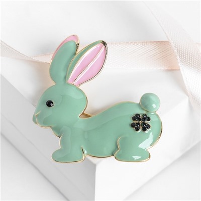 Брошь «Зайчонок», цвет мятный в золоте