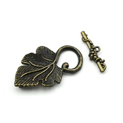 Замок тогл лист винограда цв.латунь, 36*22мм