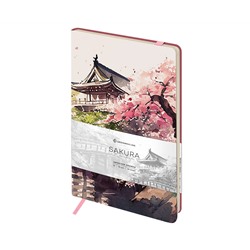 Записная книжка А5 80л. ЛАЙТ, кожзам, Greenwich Line "Sakura. Karahafu", с резинкой, тиснение фольгой, блок в линию
