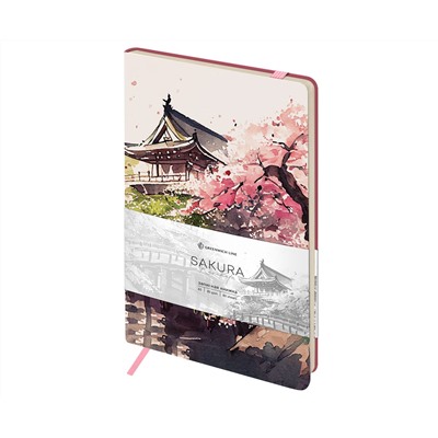 Записная книжка А5 80л. ЛАЙТ, кожзам, Greenwich Line "Sakura. Karahafu", с резинкой, тиснение фольгой, блок в линию