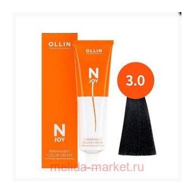 OLLIN "N-JOY" 3/0 – темный шатен, перманентная крем-краска для волос 100мл