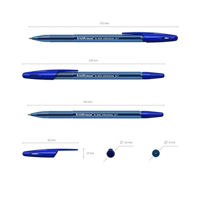 Набор ручек шариковых ErichKrause R-301 Original Stick, 4 шт., стандартный узел 0.7 мм, чернила МИКС, корпус тонированный МИКС