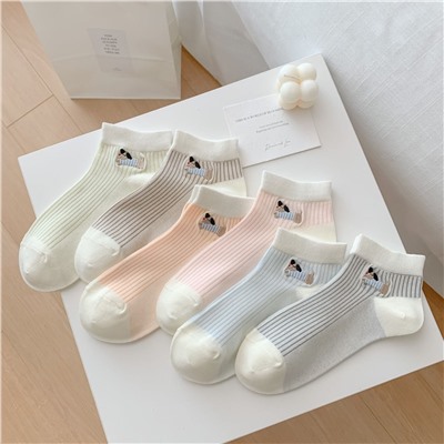 Cotton summer thin breathable cartoon knee socks, internet celebrity, Korean style, with embroidery