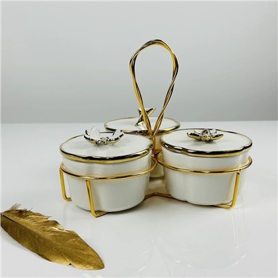 163-024 Набор из 3 банок на подставке MELODY в под.уп.(х12)Фарфор, металл