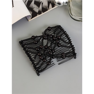 Зажим для волос «Жемчужная сетка», шарики, 9 см, чёрный