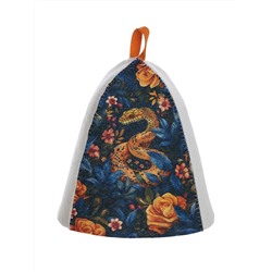 Шапка банная с принтом "Золотая змея", войлок белый