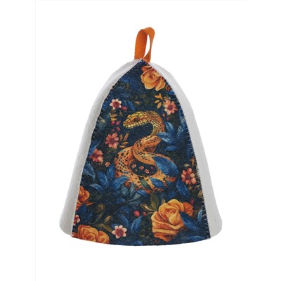 Шапка банная с принтом "Золотая змея", войлок белый