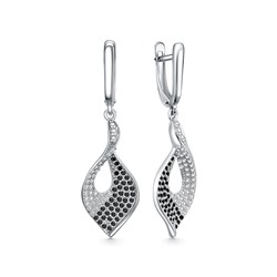 Серьги с фианитом родированные серебро 925*