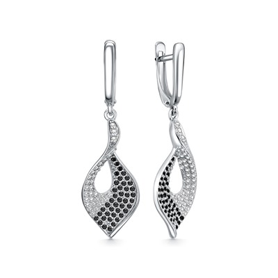 Серьги с фианитом родированные серебро 925*