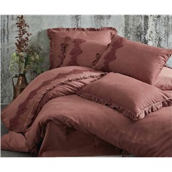 2 сп. Евро Комплект Постельного Белья Cotton Saten Alisa Koyu Somon XL - EcoCotton