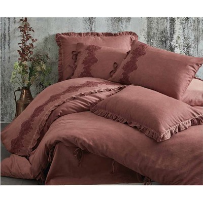 2 сп. Евро Комплект Постельного Белья Cotton Saten Alisa Koyu Somon XL - EcoCotton