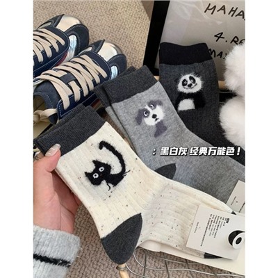 Tide, demi-season cotton velvet autumn cute cartoon knee socks, mid-length