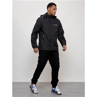 Куртка спортивная мужская весенняя с капюшоном черного цвета 88023Ch
