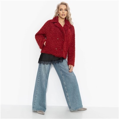 Полупальто из мягкого экомеха, Слишком заметна (красный закат, oversize, 42-48)