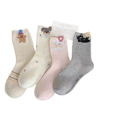 New cute cat dog cartoon cotton socks mid-tube socks Korean ins pile socks women