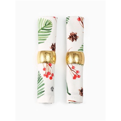 Набор новогодних салфеток «С Новым Годом», с декоративными кольцами, 40×40 см - 2 шт., 100% хлопок, саржа 190 г/м²