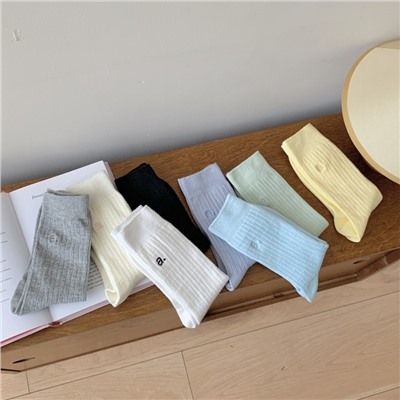 Brand Japanese small design knee socks for men and women, English, A-line, with embroidery, mid-length, Korean style