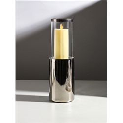 Подсвечник на 1 свечу «Хром», керамика, стекло, d=7.5 см, серебро, 9.2×9.2×29.5 см