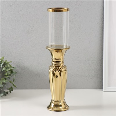 Подсвечник на 1 свечу «Арте», керамика, стекло, d=7.5 см, золото, 9×9×37.5 см