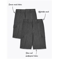 2pk Boys' Regular Leg Cargo School Shorts (2-14 Yrs)
